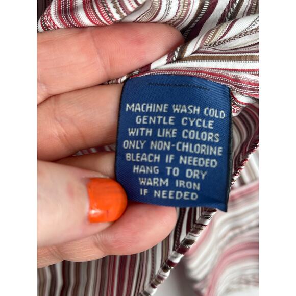 Faconnable women's striped button up shirt in pinks/tan, size M, EUC - Picture 4 of 10